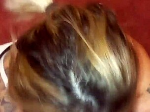 Beautiful Tattooed Babe Sucks Cock Deepthroat, Swallows Cum with Friend Licking