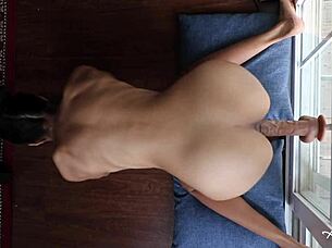 Horny Asian Teen 18+ Ass Fucks Dildo On Glass Door!