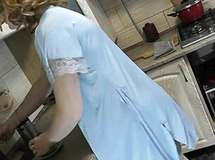 sexy blonde milf without panties in kitchen masturbates tits nipples wet pussy gets strong orgasm and squirt perfect ass milf big natural tits shaved pussy squirting handjob solo pussy fingering