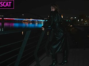 hottie with tattoo on big tits in leather coat gets fucked hard in pov till cum inside pussy