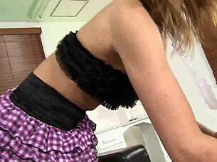 Slutty Japanese babe Akiho Nishimura enjoys a hard cock experience