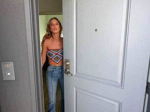 Crazy skinny blonde millie morgan bends over for ball licking