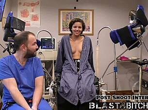 Patient Rebel Wyatt's pierced pussy gets cum blasted by doctor in latex backstage