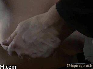 sweetheart receives rod shovelling in bondage with rough sex and blowjob. tight pussy gets licked and fucked hard.