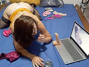 white slut in satin panties gets fucked doggystyle POV with dirty french talk and ass licking.