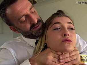 Skinny teen Rhiannon Ryder in a double penetration threesome scene.