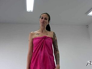 Skinny whore wants fat cock to open her cunt and mouth wide