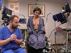 Patient Rebel Wyatt's pierced pussy gets cum blasted by doctor in latex backstage