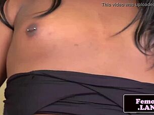 ebony shemale jerks off her big cock for the first time