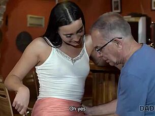 Step Daddy Invites Son's Girlfriend to Bar and Fucks Her Hard