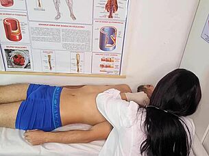 Cute brunette nurse with small waist makes amateur patient moan with her big tits and hard erection