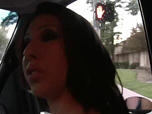 hot brunette esperanza diaz masturbates with a wand on the bed, fingering herself.