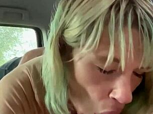 Real hooker loves sucking cock in car backseat & swallows every drop 😍