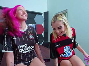 Friendly Naughty Stepsisters Suck Each Other's Pussies Before Football Game