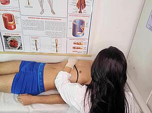 Cute brunette nurse with small waist makes amateur patient moan with her big tits and hard erection