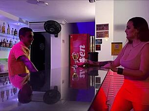 bartender seduces and fucks without condom
