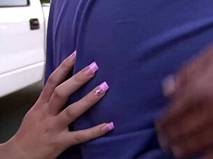 hot brunette esperanza diaz masturbates with a wand on the bed, fingering herself.