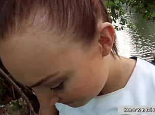 Busty Cheerleader Flashes Boobs Outdoors in Reality Couple Scene