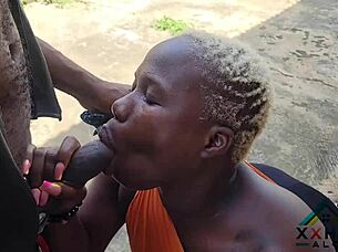 Naughtiest slutty queen bends over for outdoor doggy from big black cock, ending in facial cum.