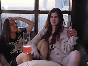 Two Girlfriends Fucked Food Delivery Guy With Wet Mouthfuls!