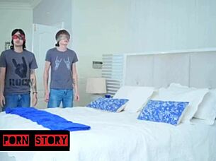 Step mom gives blindfold surprise to step son