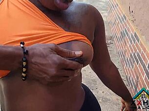 Naughtiest slutty queen bends over for outdoor doggy from big black cock, ending in facial cum.