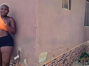 Naughtiest slutty queen bends over for outdoor doggy from big black cock, ending in facial cum.