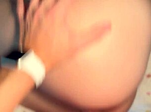 Cute little 18+ hottie jerking off with her tits and cumming