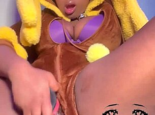 ebony babe in lopunny cosplay masturbates wet pussy until squirting everywhere