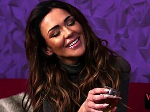 british brunette plays truth or dare, fingers her shaved pussy for the guy.