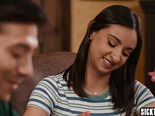 horny teen hailey rose uses huge tits to save job