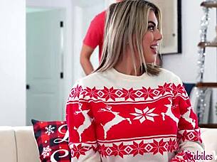 Shy teen blonde gets creampie while stepmom watches