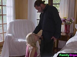 Raunchy STEP DAUGHTER tempts STEP DAD in BEDROOM for INTENSE ORGASM