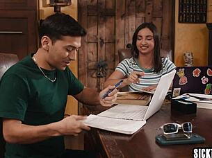 horny teen hailey rose uses huge tits to save job