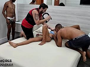 young karolzinha cums on two monster cocks backstage