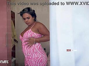 Married whore caught masturbating while watching her own video fucking a well-endowed guy