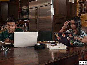 horny teen hailey rose uses huge tits to save job