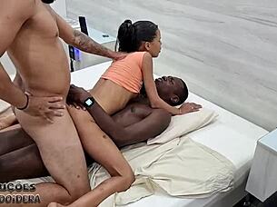 young karolzinha cums on two monster cocks backstage