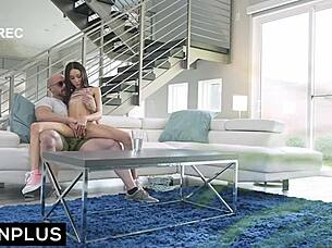 mia river rides big cock doggystyle, gets facial on her skinny waist and pussy.