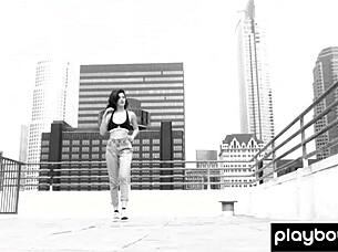 Skye Blue strips alluringly