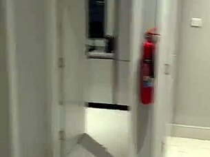 Fucked landlord's wife in elevator with blowjob and doggystyle