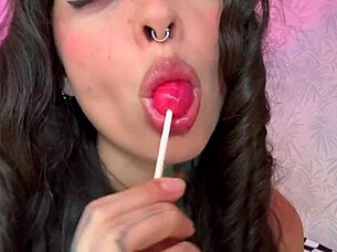 Girl with Split Tongue Licks Lollipop Then Anal Fetish