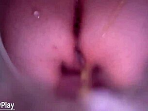 Pretty BBW Wife Gets Pissed on Pussy in Toilet Close-Up