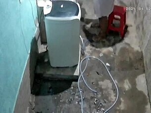 brazilian milf stepmother feels embarrassed shaving her huge big natural tits while stepson secretly watches on hidden camera