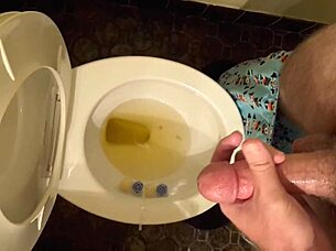 Horny guy masturbates his monster cock in solo session