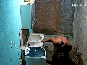 brazilian milf stepmother feels embarrassed shaving her huge big natural tits while stepson secretly watches on hidden camera