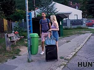 Experienced Man Satisfies Blonde Girlfriend For Cash Outdoors.