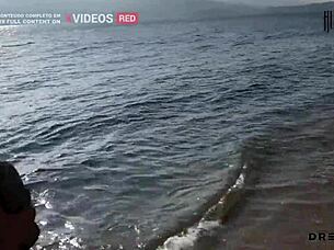 She says 'show me your tits on the beach' then 'let's fuck on the rocks'