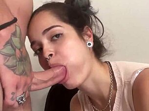 Debora Prado performs a sloppy blowjob session.