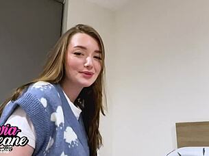 brit teen 18+ gives an oily handjob